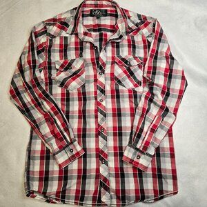 Torque Industry Red & Black Plaid Button-Up‎ Long-Sleeve Shirt L